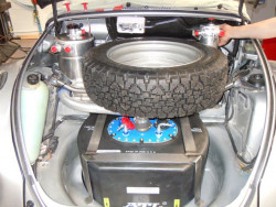 Fuel tank straps, spare wheel mount, oil tank, oil catch tank, fuel filler